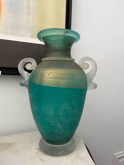 Baluster-shaped vase with two coiled handles...