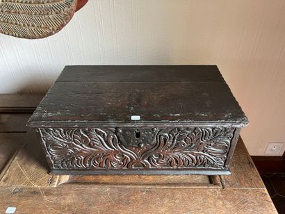 Small molded and carved oak chest with leafy...