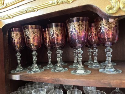 Suite of 12 crystal glasses, partially tinted...