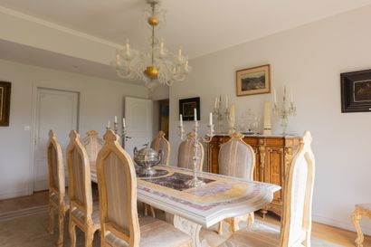 Table in cream lacquered wood, the top inlaid...
