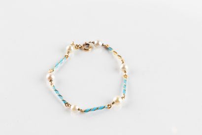 Bracelet en or jaune rythmé de motifs cylindriques...