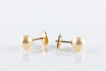 Pair of yellow gold earrings adorned with...