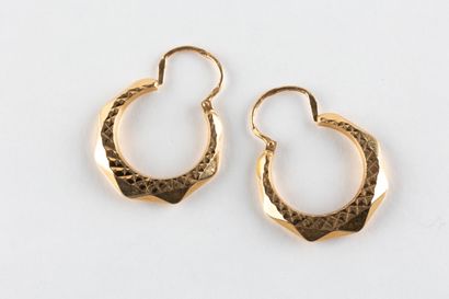 Pair of creole earrings in yellow gold decorated...