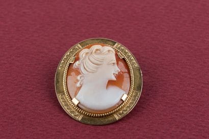 Broche pendentif ovale, centrée d'un camée...