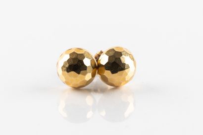 Pair of faceted half-sphere earrings in yellow...