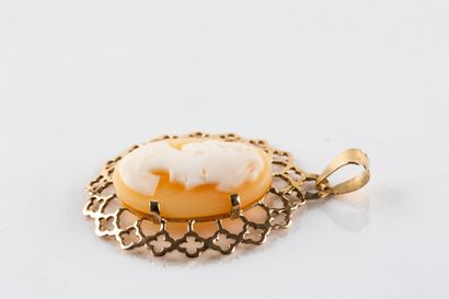 Yellow gold pendant centered with a shell...