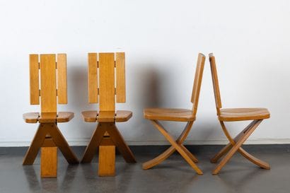 Editions SELTZ
Suite de 4 chaises en orme,...