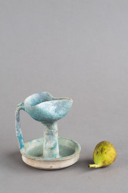 Turquoise oil lamp, made of ceramic, with...