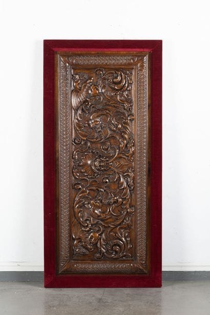 Front panel of a walnut storage bench, molded...