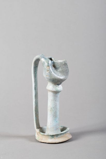Oil lamp. Blue-glazed terracotta. Height:...