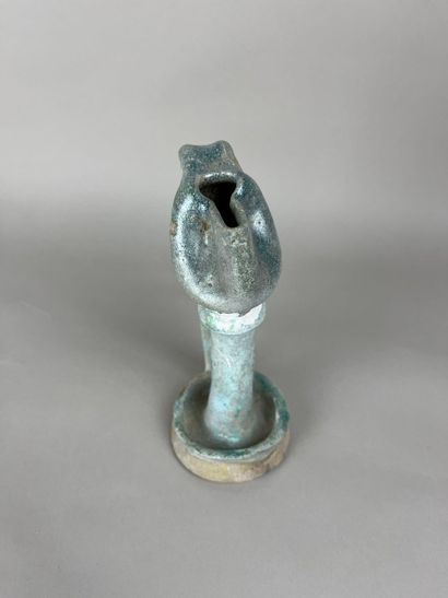 Oil lamp. Blue-glazed terracotta. Height:...