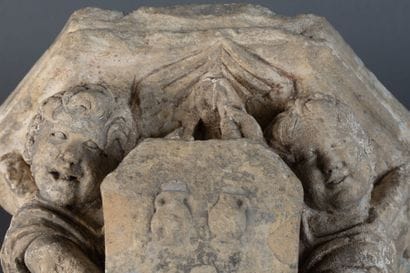 Carved limestone console with traces of polychromy,...