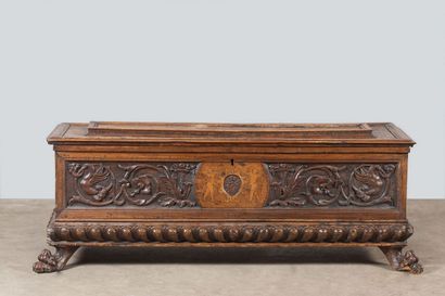 A walnut cassone chest with boxwood inlays...