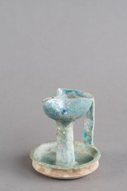 Turquoise oil lamp, made of ceramic, with...