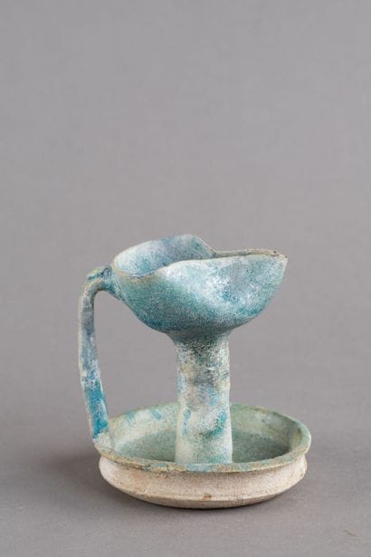 Turquoise oil lamp, made of ceramic, with...