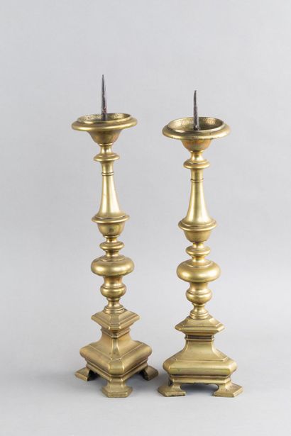 Pair of bronze candlesticks with tripod bases
17th...