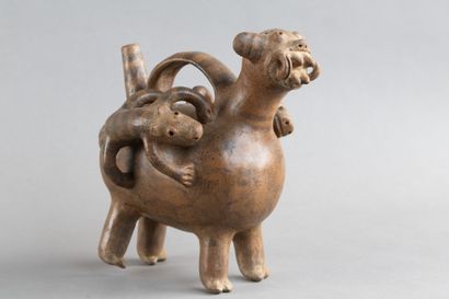 A whistling vase depicting a feline, whose...