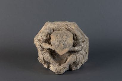 Carved limestone console with traces of polychromy,...