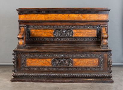 Walnut storage bench with inlays of various...