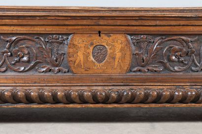 A walnut cassone chest with boxwood inlays...
