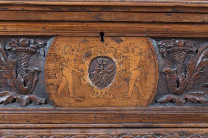 A walnut cassone chest with boxwood inlays...