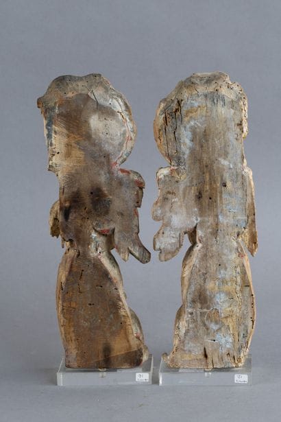 Pair of carved wooden angels (poplar?) mounted...