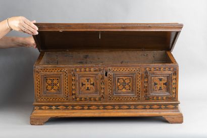 Walnut chest with inlaid latticework and...