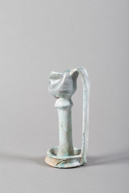 Oil lamp. Blue-glazed terracotta. Height:...
