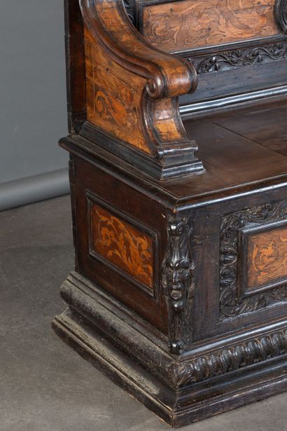 Walnut storage bench with inlays of various...