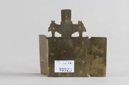 A triptych travel icon depicting, in the...