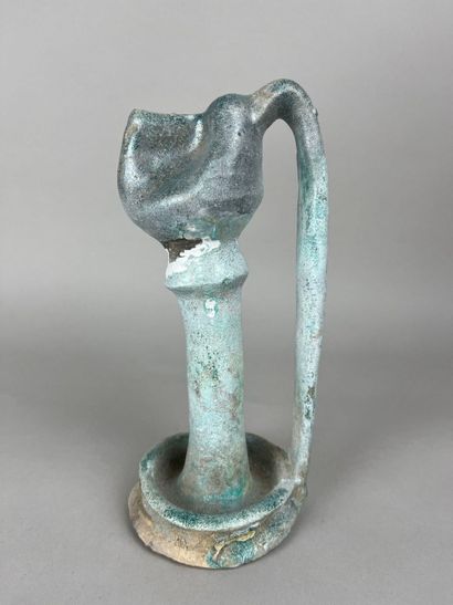 Oil lamp. Blue-glazed terracotta. Height:...