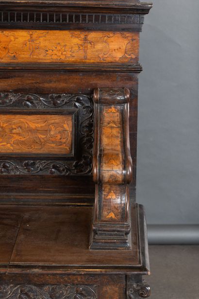 Walnut storage bench with inlays of various...