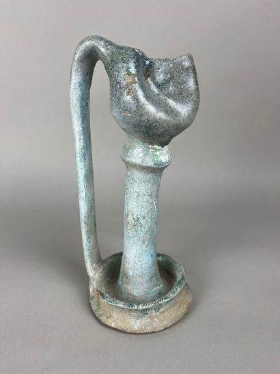 Oil lamp. Blue-glazed terracotta. Height:...