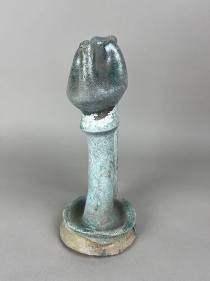 Oil lamp. Blue-glazed terracotta. Height:...