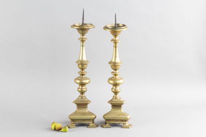 Pair of bronze candlesticks with tripod bases
17th...