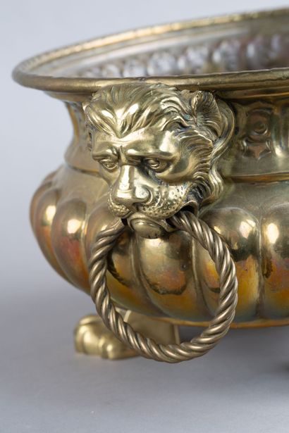 Copper cooling basin with gadroons, claw...