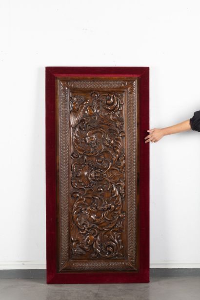 Front panel of a walnut storage bench, molded...