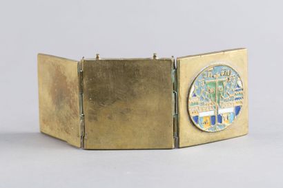 A triptych travel icon depicting the Deesis...