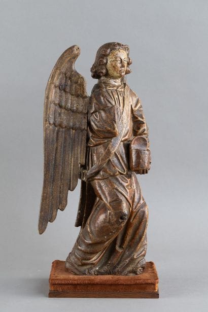 A myrrh-bearing angel carved from wood, polychromed,...