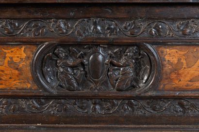 Walnut storage bench with inlays of various...