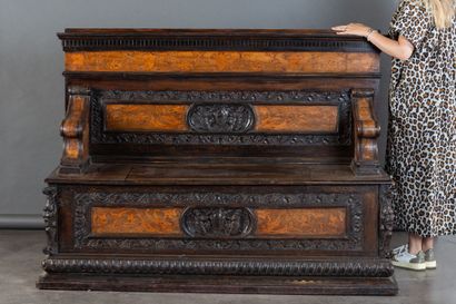 Walnut storage bench with inlays of various...