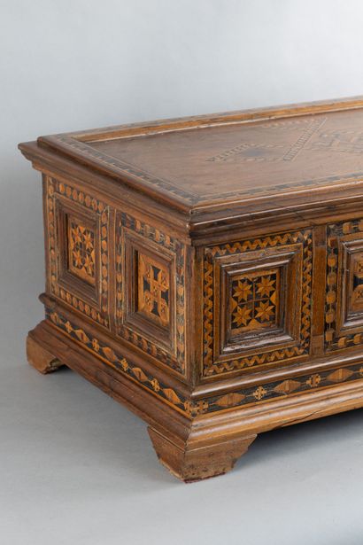 Walnut chest with inlaid latticework and...