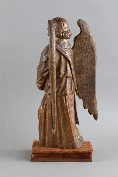 A myrrh-bearing angel carved from wood, polychromed,...