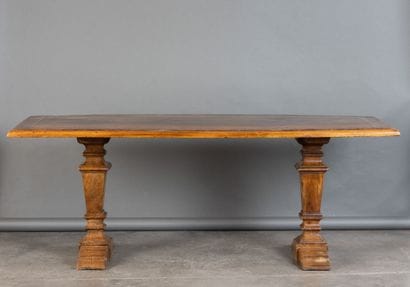 Walnut table with burl inlay; the tabletop...