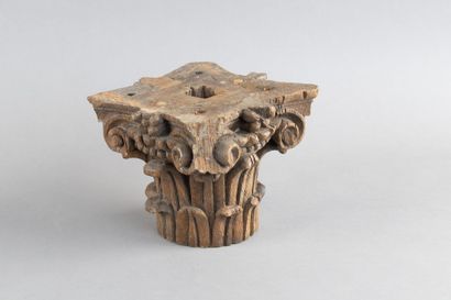 Capital with foliage decoration and scrolls...
