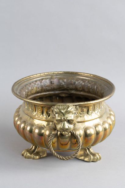 Copper cooling basin with gadroons, claw...