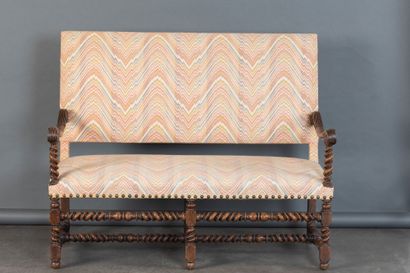 Walnut bench with leaf-motif armrests and...