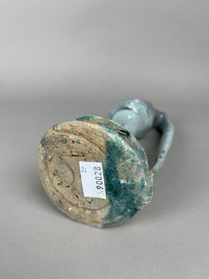 Oil lamp. Blue-glazed terracotta. Height:...