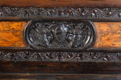 Walnut storage bench with inlays of various...