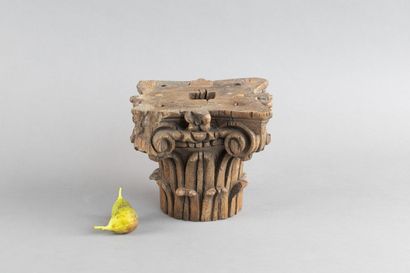 Capital with foliage decoration and scrolls...